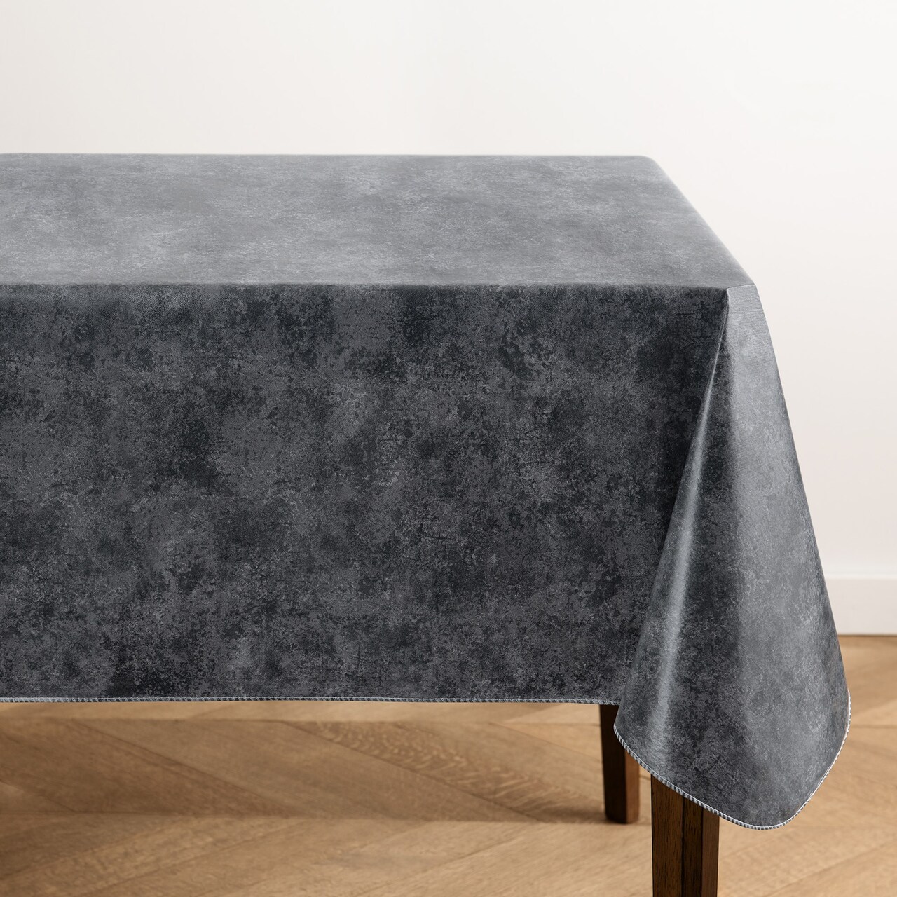 Threadmade Home Mesa Marble Printed Vinyl Indoor/Outdoor Tablecloth, Black - 52"W x 70"L